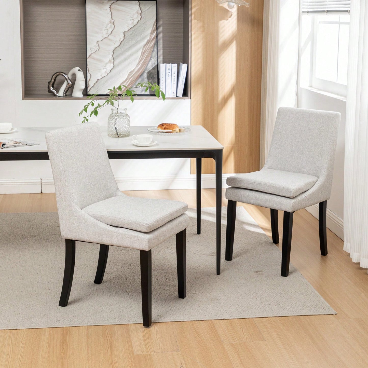 Set Of 2, Upholstered Kitchen & Dining Room Chairs With Solid Wood Legs,Tufted Linen Fabric  Chairs  For Living Room, Restaurant