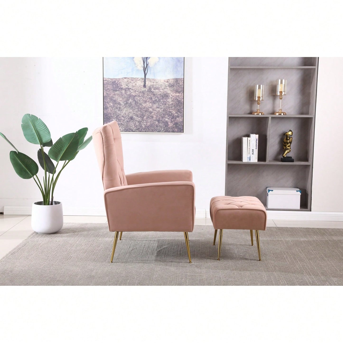 Modern Accent Chair With Ottoman, Comfy Armchair For Living Room, Bedroom, Apartment, Office