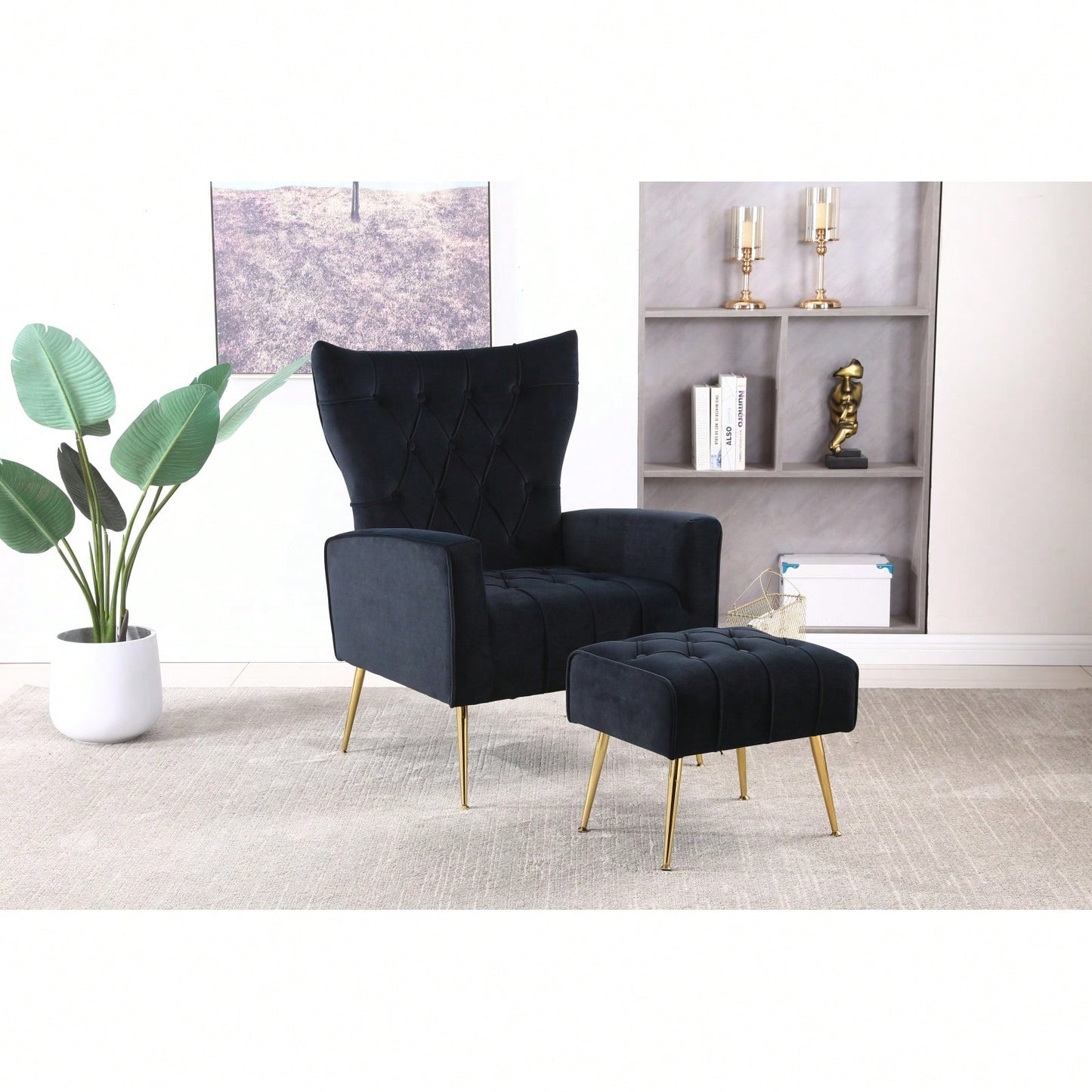 Modern Accent Chair With Ottoman, Comfy Armchair For Living Room, Bedroom, Apartment, Office