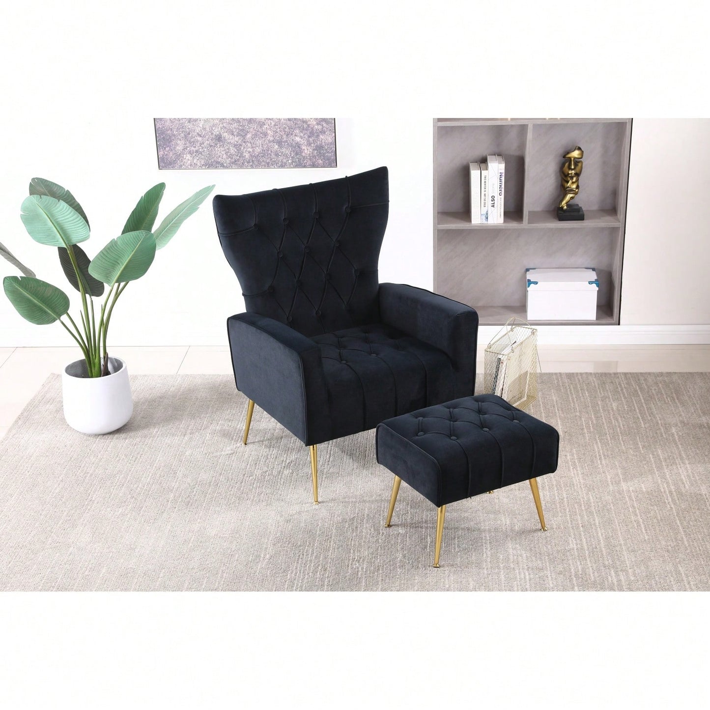 Modern Accent Chair With Ottoman, Comfy Armchair For Living Room, Bedroom, Apartment, Office