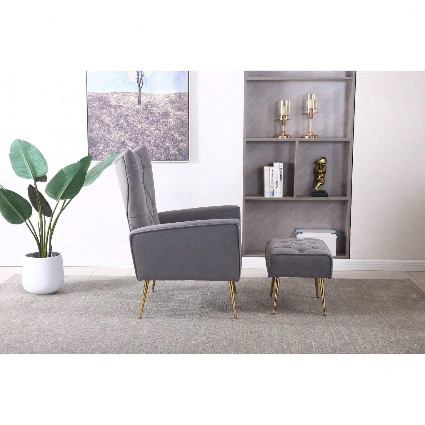 Modern Accent Chair With Ottoman, Comfy Armchair For Living Room, Bedroom, Apartment, Office
