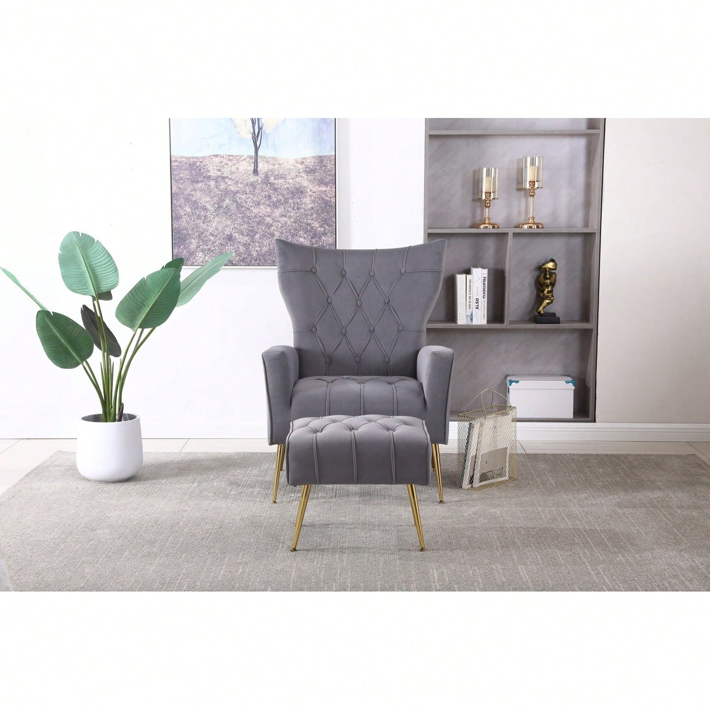 Modern Accent Chair With Ottoman, Comfy Armchair For Living Room, Bedroom, Apartment, Office