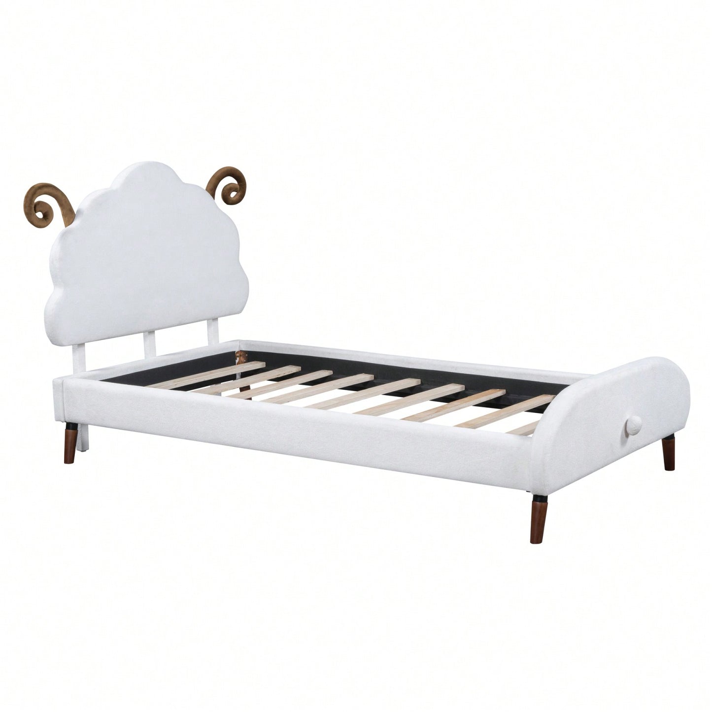 Twin Size Upholstered Platform Bed With Sheep-Shaped Headboard