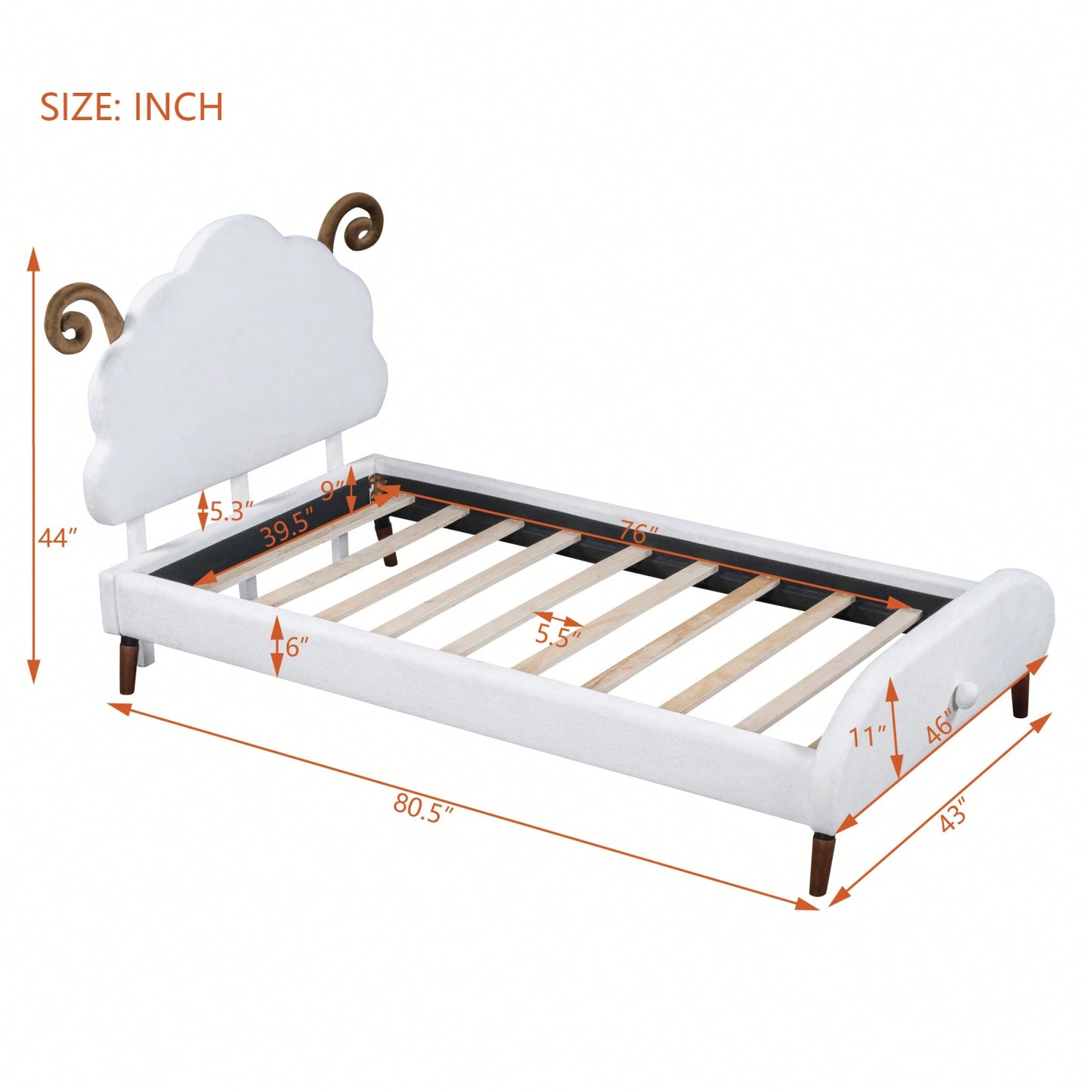 Twin Size Upholstered Platform Bed With Sheep-Shaped Headboard
