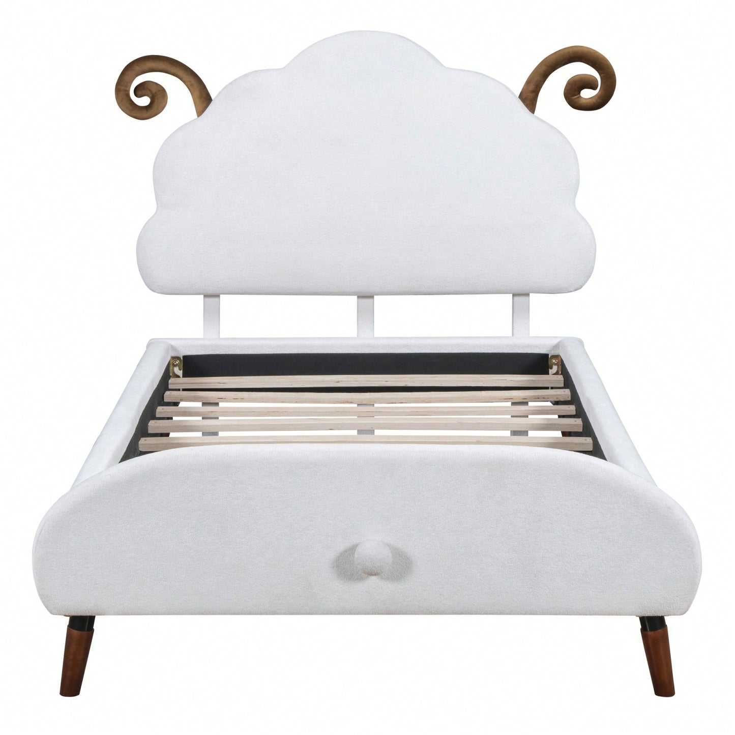 Twin Size Upholstered Platform Bed With Sheep-Shaped Headboard