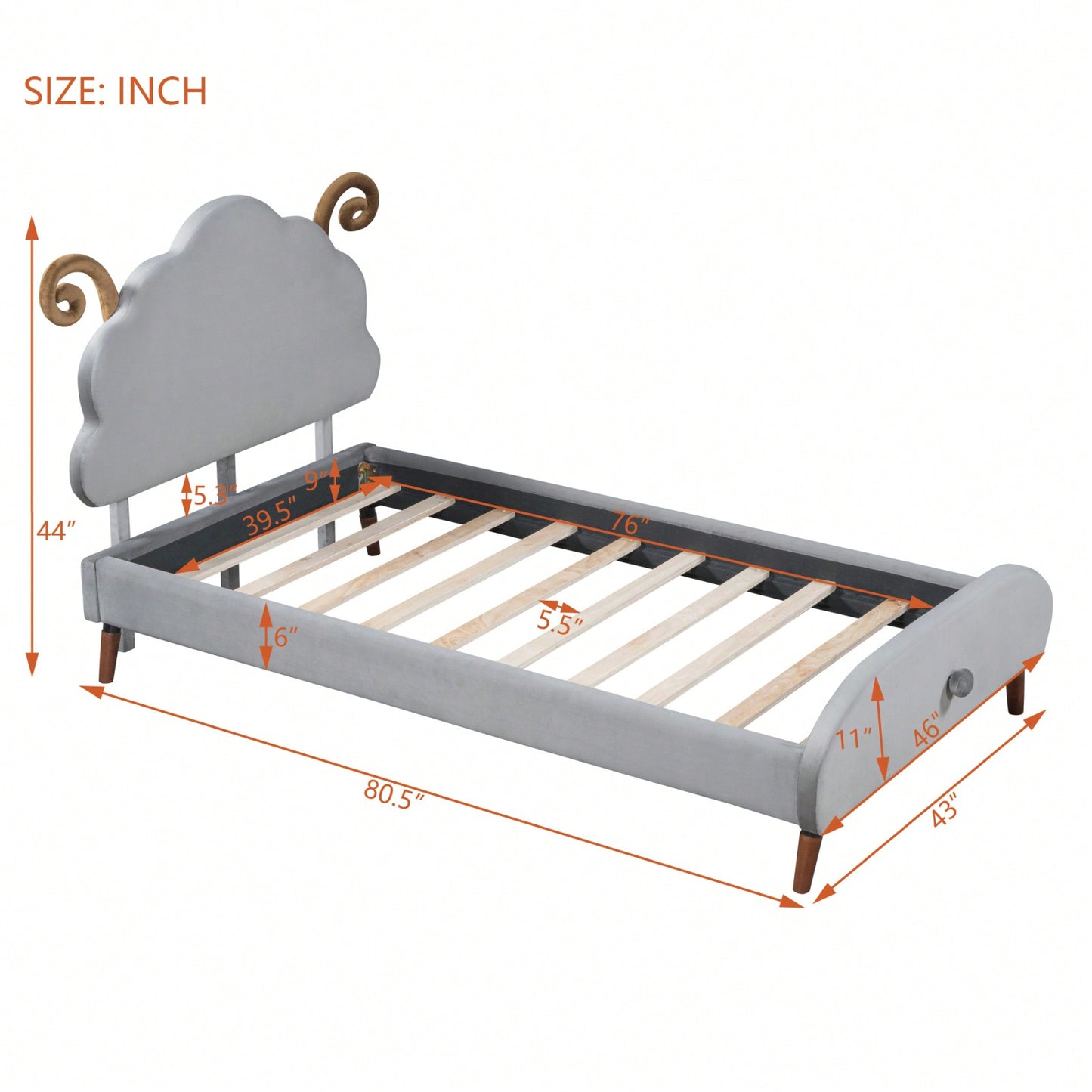 Twin Size Upholstered Platform Bed With Sheep-Shaped Headboard
