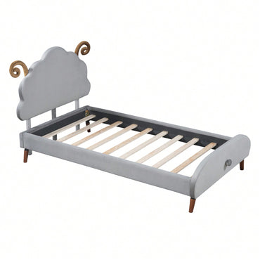Twin Size Upholstered Platform Bed With Sheep-Shaped Headboard
