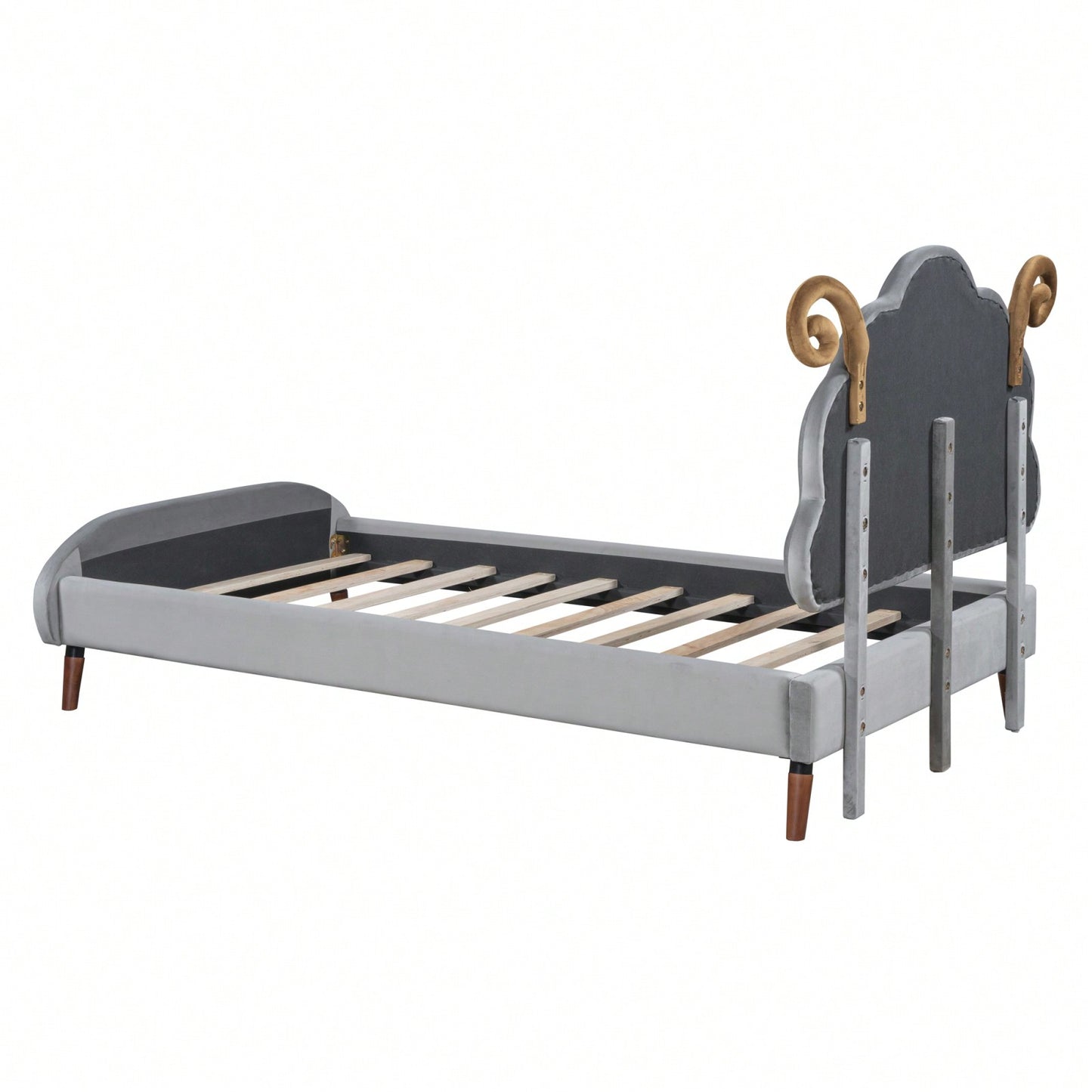 Twin Size Upholstered Platform Bed With Sheep-Shaped Headboard