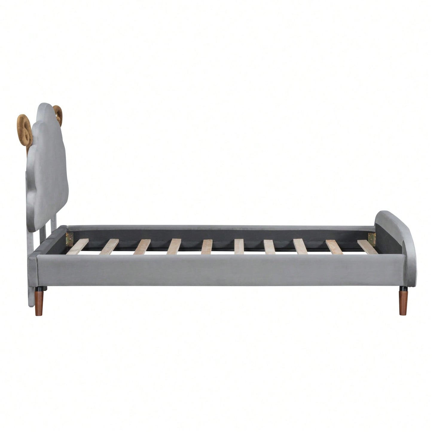 Twin Size Upholstered Platform Bed With Sheep-Shaped Headboard