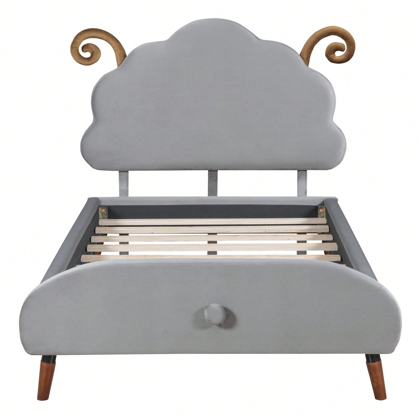Twin Size Upholstered Platform Bed With Sheep-Shaped Headboard