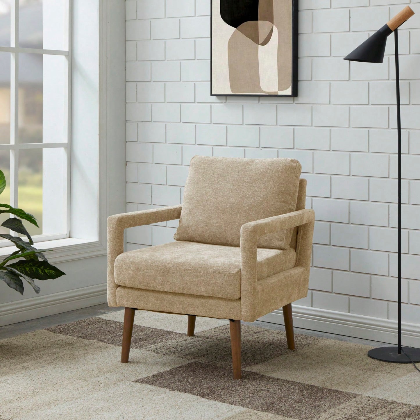 Mid-Century Armchair , Accent Chair With Chenille Armrest & Soft Cushion For Living Room, Bedroom, Home Office, Study