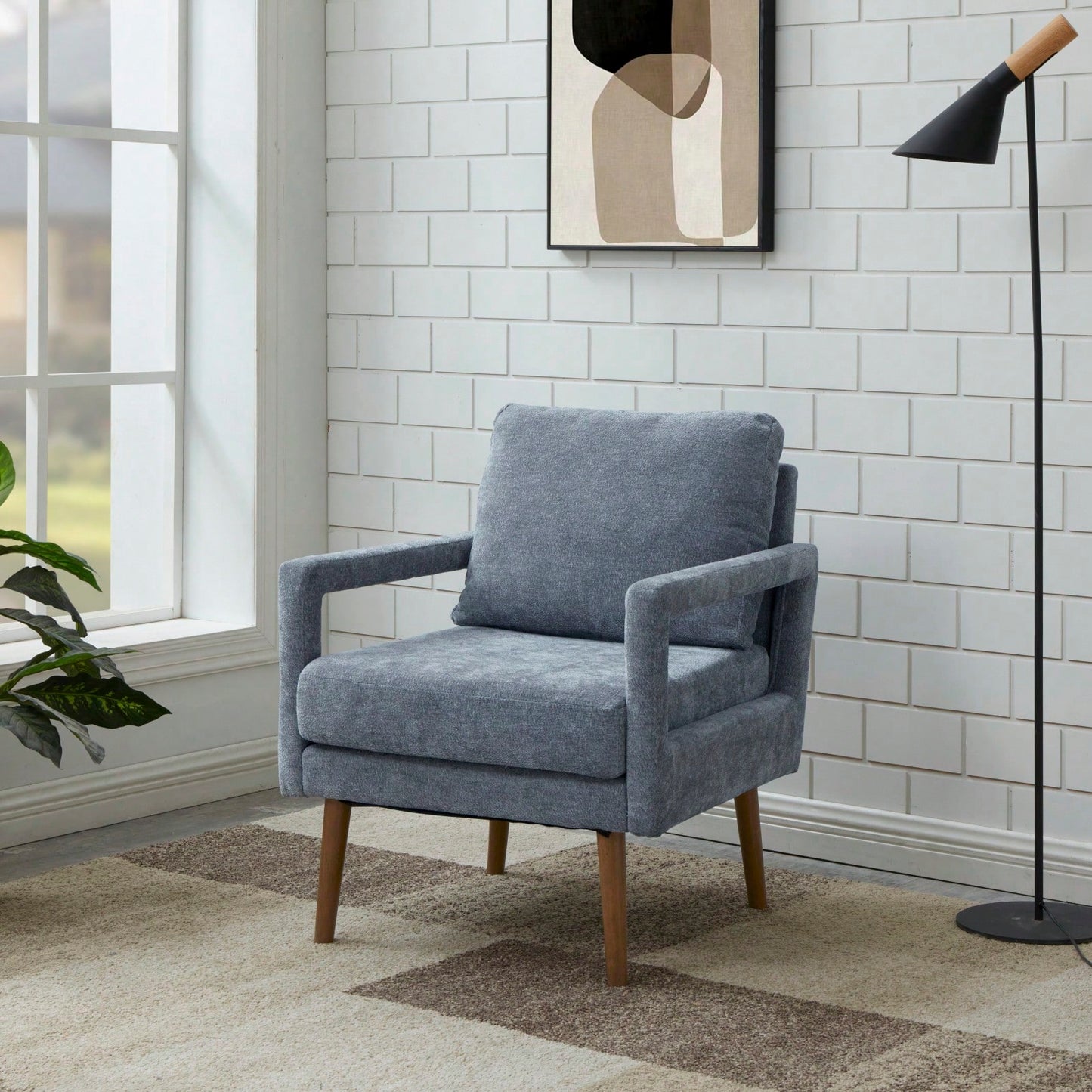 Mid-Century Armchair , Accent Chair With Chenille Armrest & Soft Cushion For Living Room, Bedroom, Home Office, Study