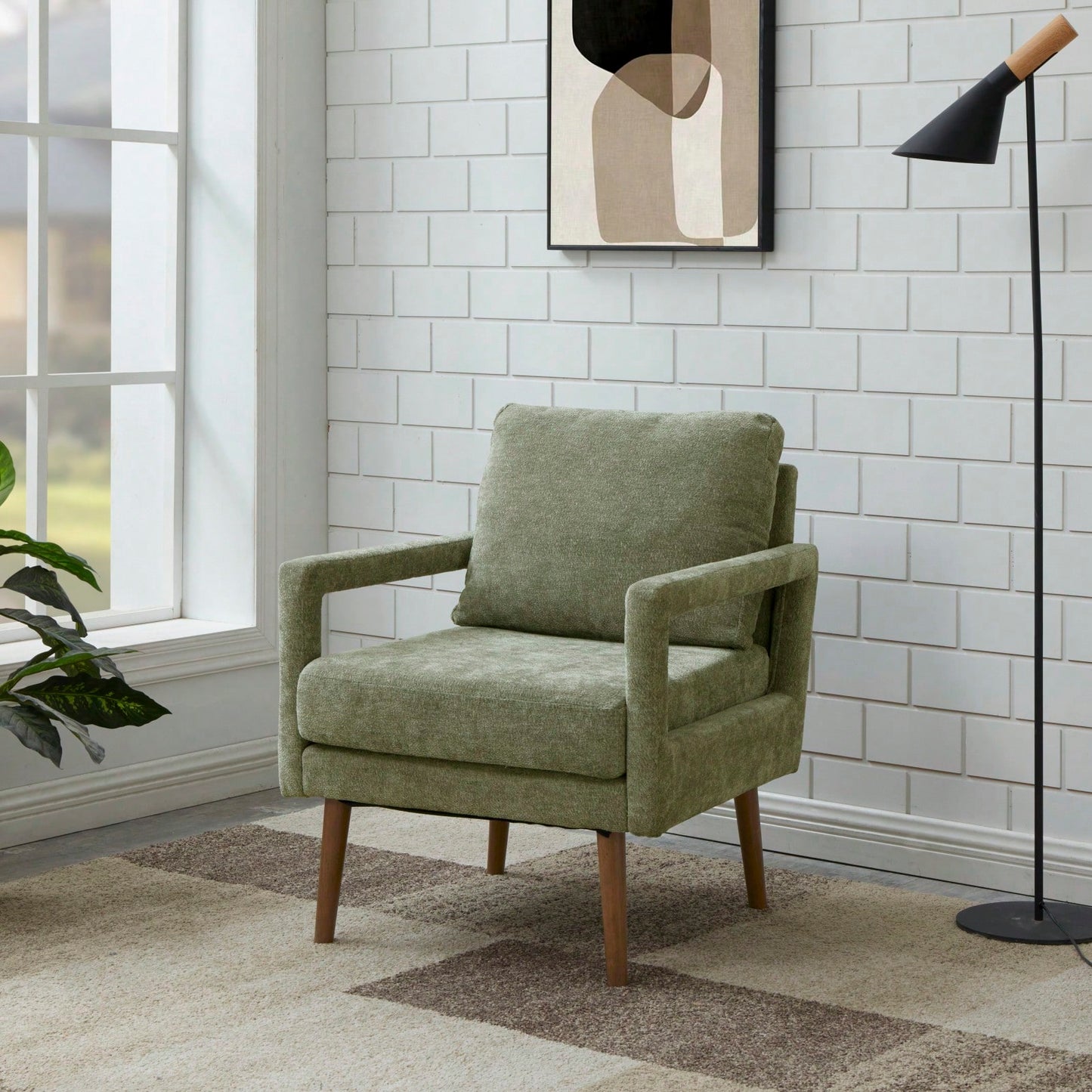 Mid-Century Armchair , Accent Chair With Chenille Armrest & Soft Cushion For Living Room, Bedroom, Home Office, Study