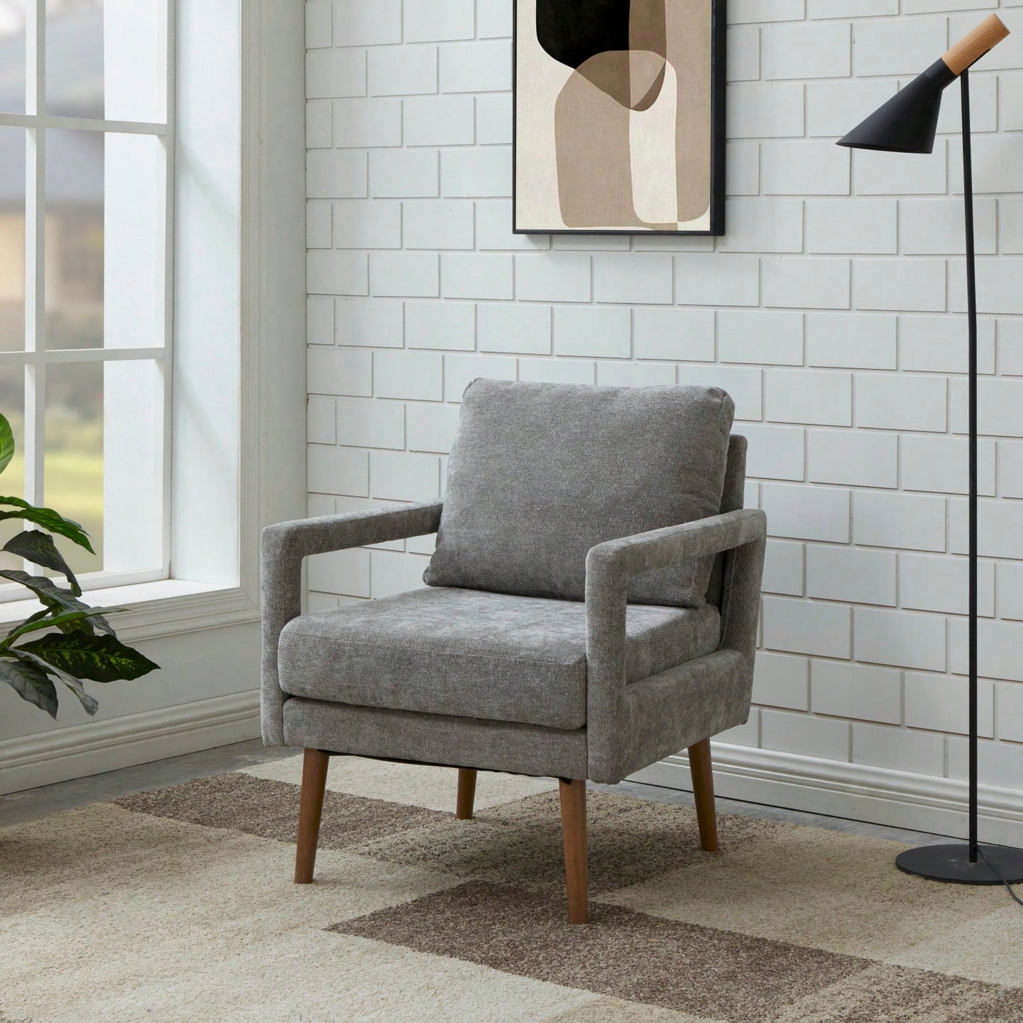 Mid-Century Armchair , Accent Chair With Chenille Armrest & Soft Cushion For Living Room, Bedroom, Home Office, Study