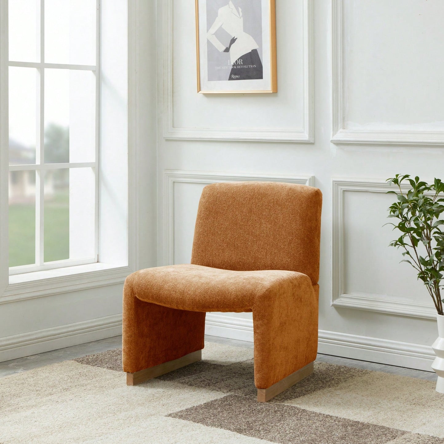 Comfy Accent Slipper Chair, Upholstered Armless Chair With Wood Legs, Soft Fabric For Living Room, Bedroom, Reading, Guest Room