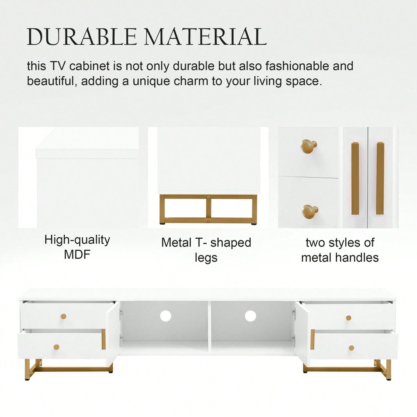 Modern TV Stand With Storage, Entertainment Center For 65+ Inch TV, Wave Groove Design, T-Shaped Metal Frame