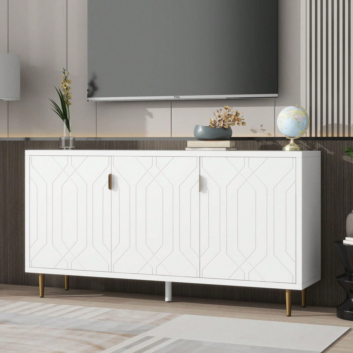 Modern TV Stand With 3 Doors And Adjustable Shelves For Living Room, Fits TVs Up To 70 Inches