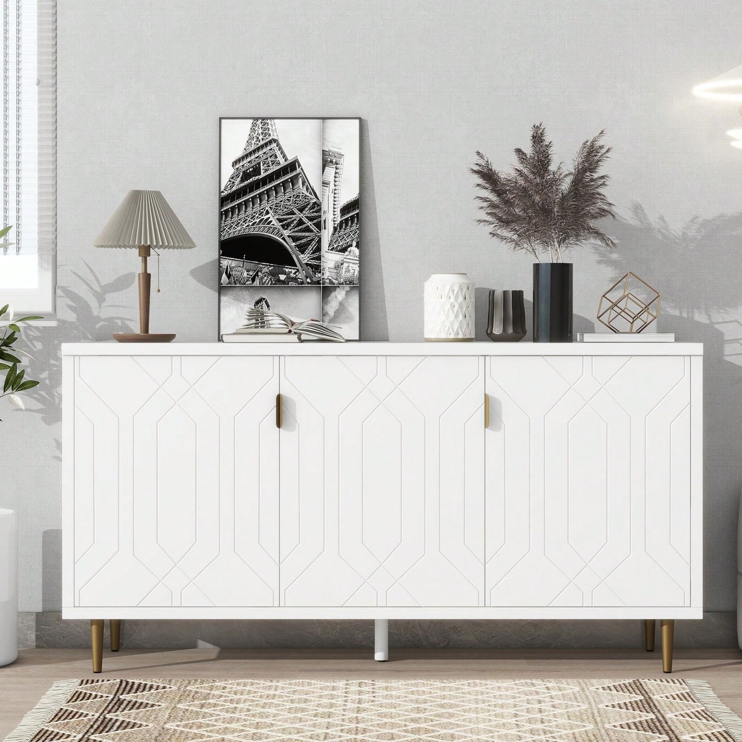 Modern TV Stand With 3 Doors And Adjustable Shelves For Living Room, Fits TVs Up To 70 Inches