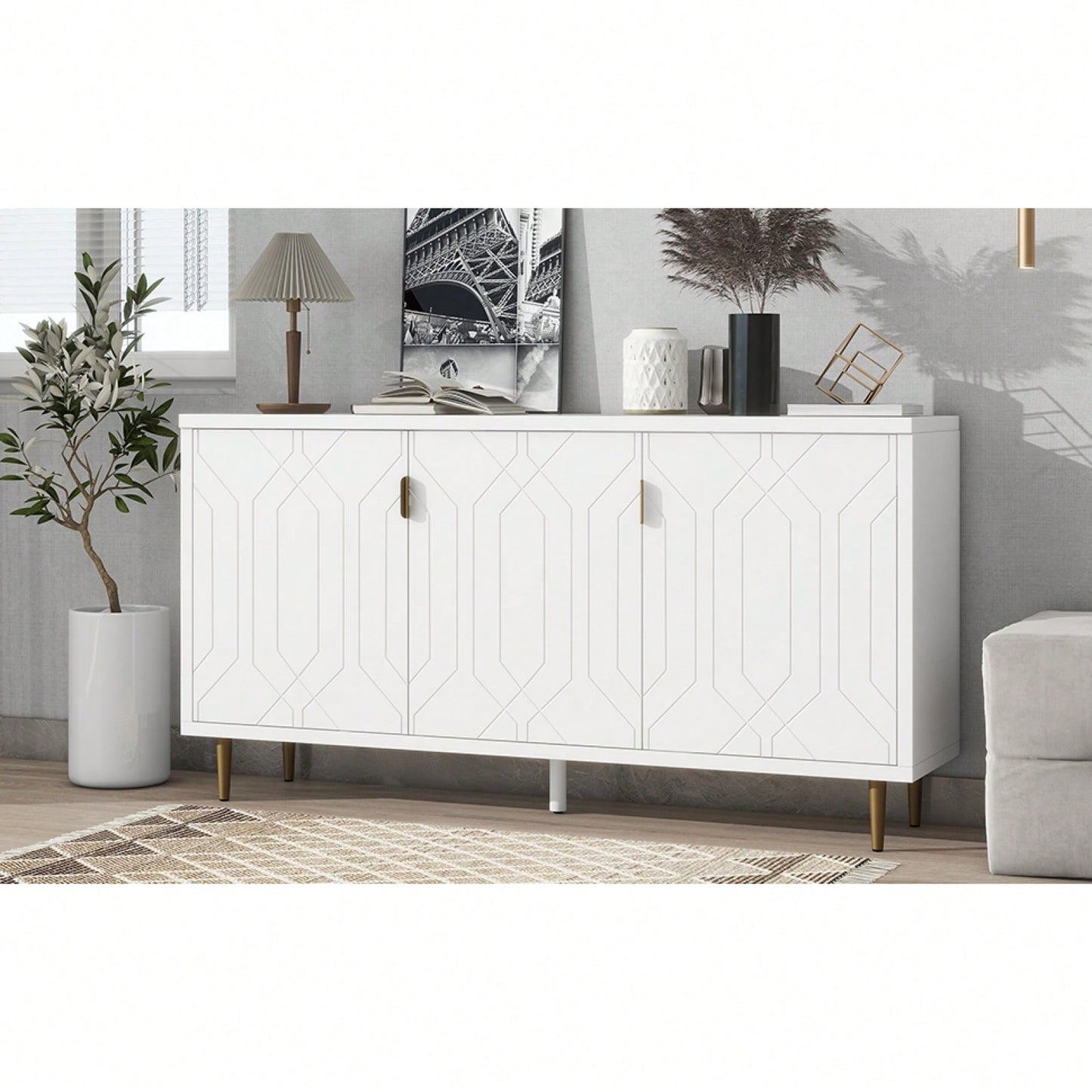 Modern TV Stand With 3 Doors And Adjustable Shelves For Living Room, Fits TVs Up To 70 Inches