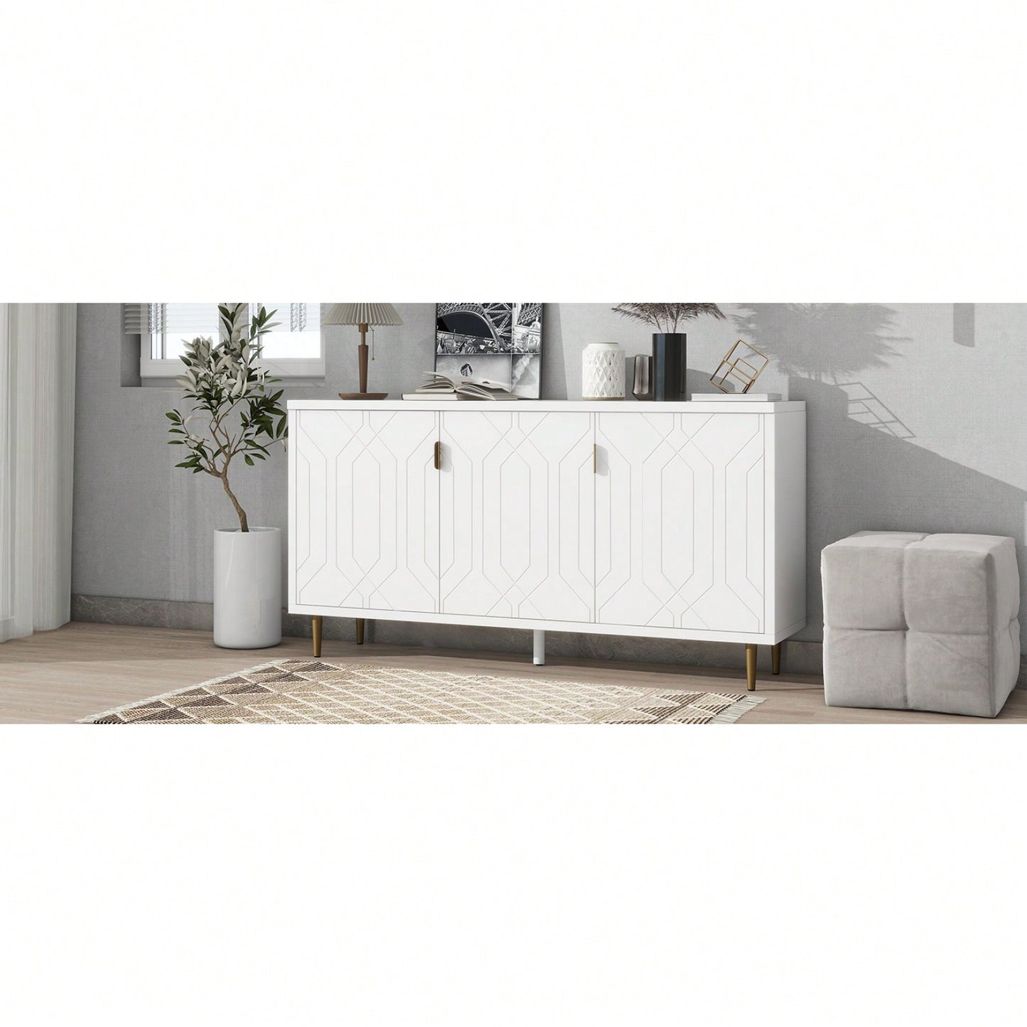 Modern TV Stand With 3 Doors And Adjustable Shelves For Living Room, Fits TVs Up To 70 Inches