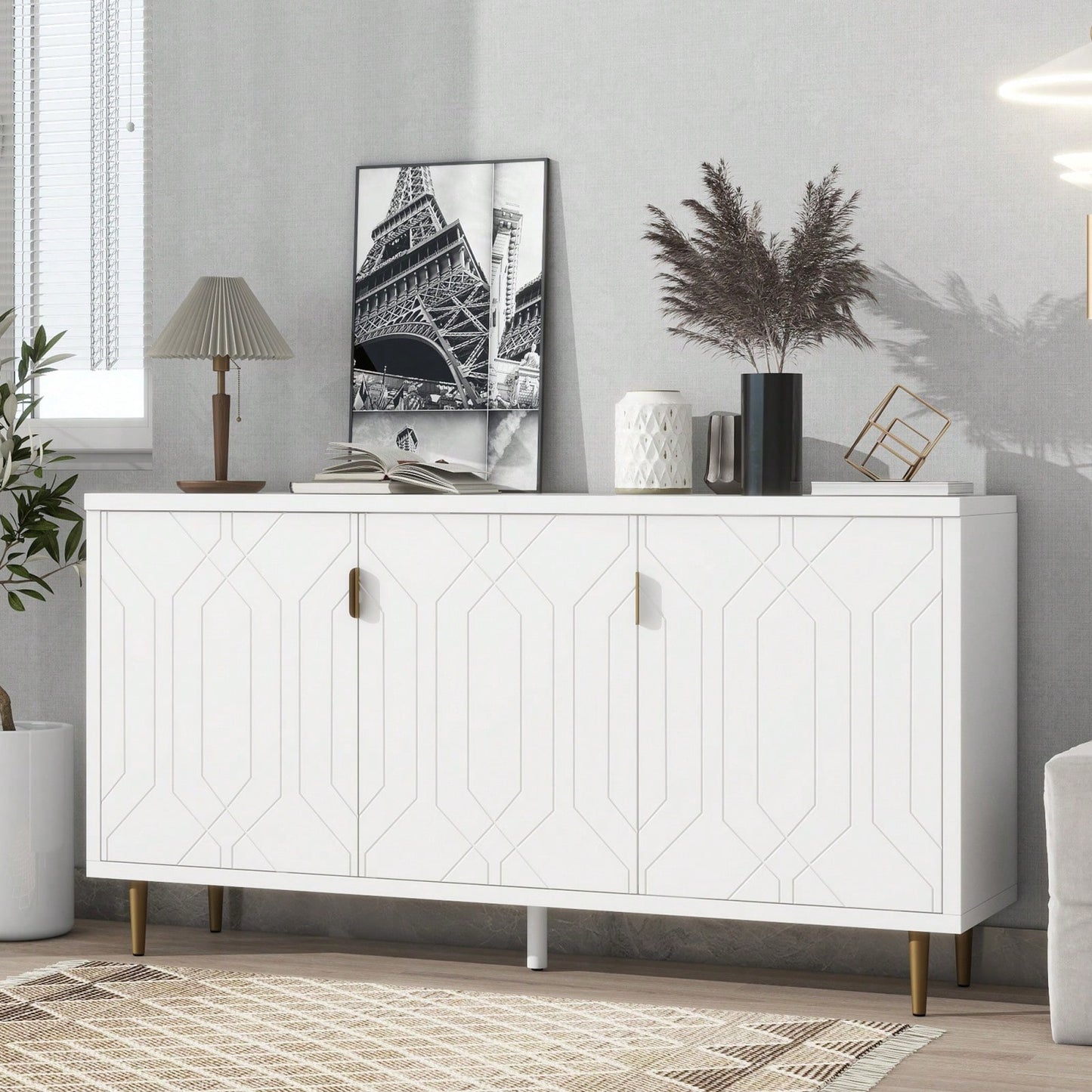 Modern TV Stand With 3 Doors And Adjustable Shelves For Living Room, Fits TVs Up To 70 Inches