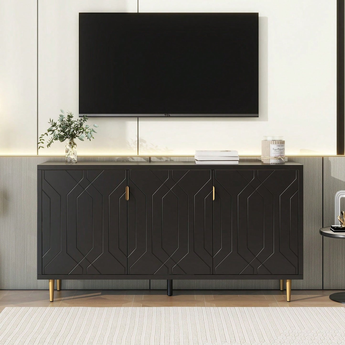 Modern TV Stand With 3 Doors And Adjustable Shelves For Living Room, Fits TVs Up To 70 Inches