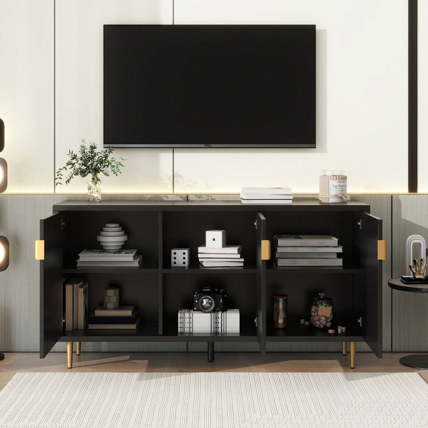 Modern TV Stand With 3 Doors And Adjustable Shelves For Living Room, Fits TVs Up To 70 Inches