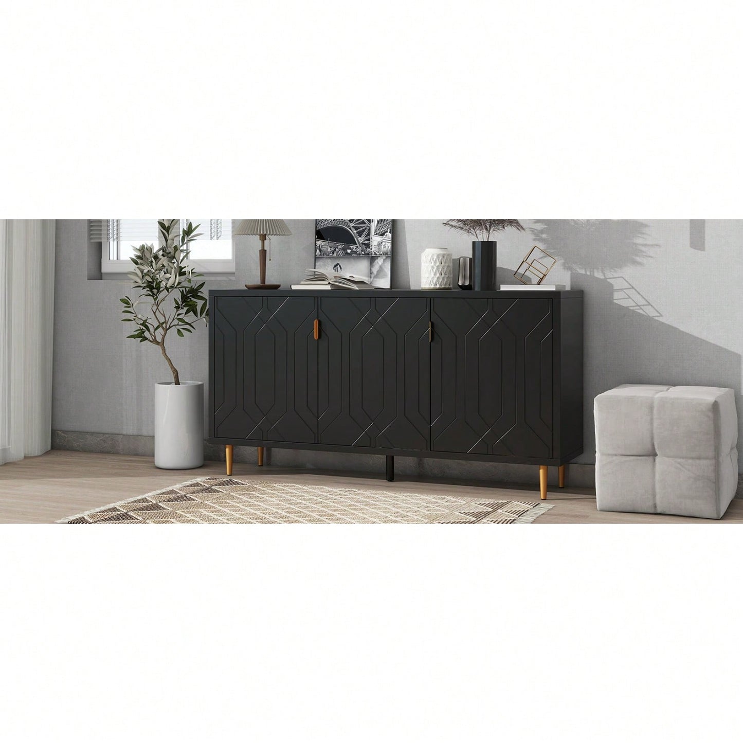 Modern TV Stand With 3 Doors And Adjustable Shelves For Living Room, Fits TVs Up To 70 Inches