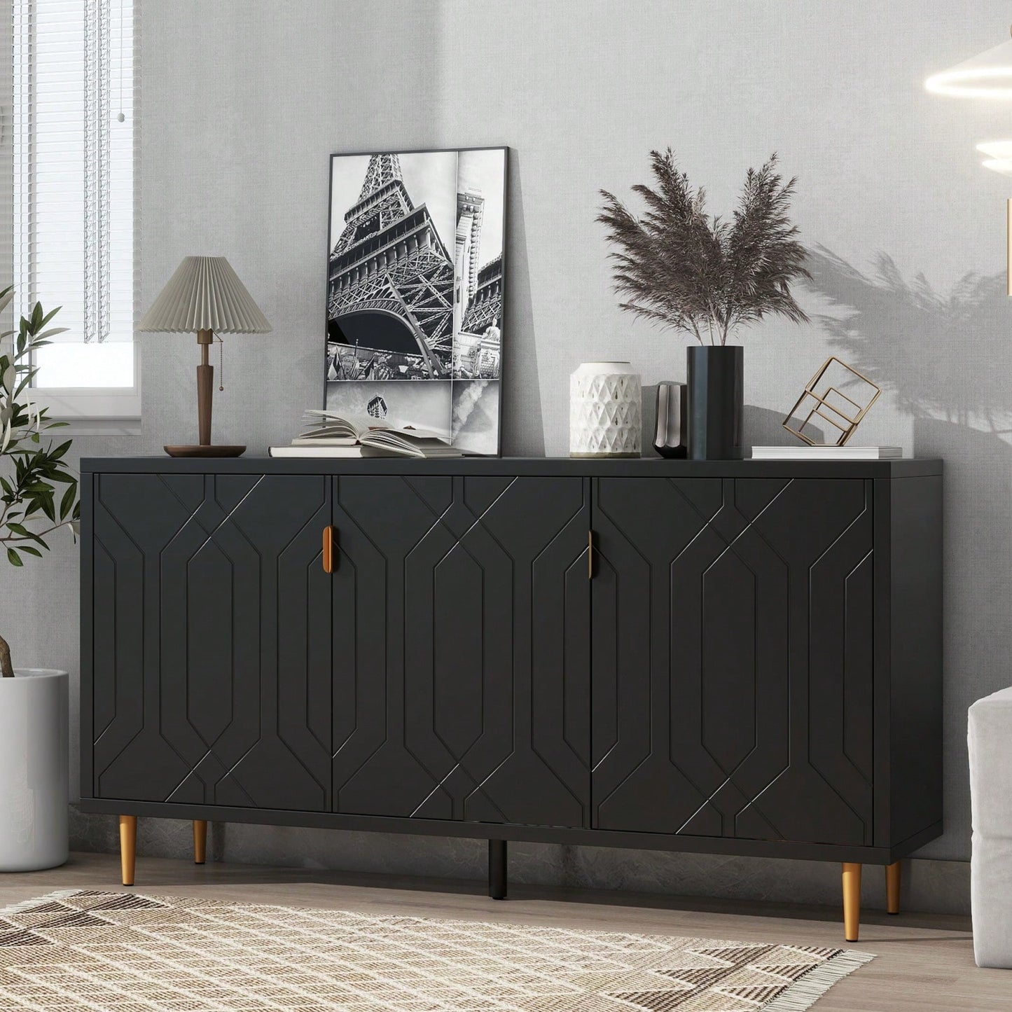 Modern TV Stand With 3 Doors And Adjustable Shelves For Living Room, Fits TVs Up To 70 Inches