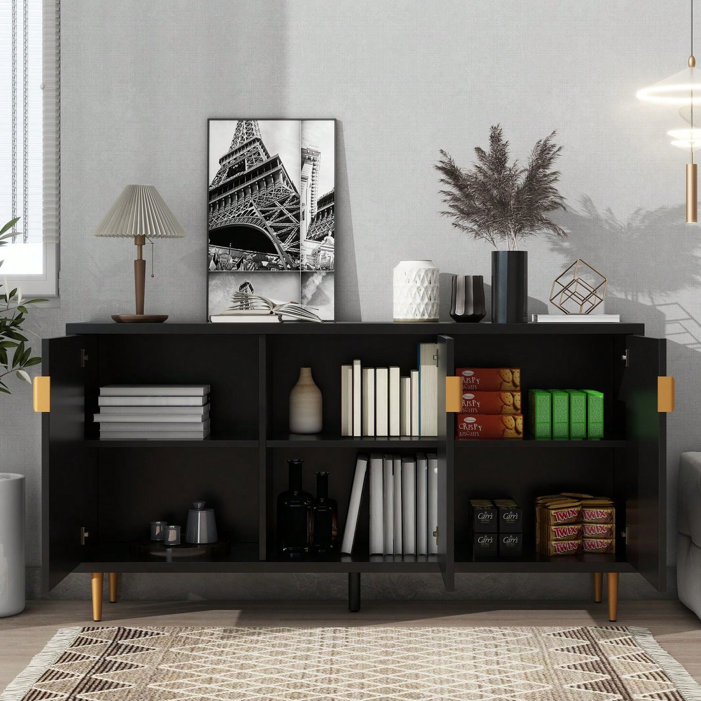 Modern TV Stand With 3 Doors And Adjustable Shelves For Living Room, Fits TVs Up To 70 Inches