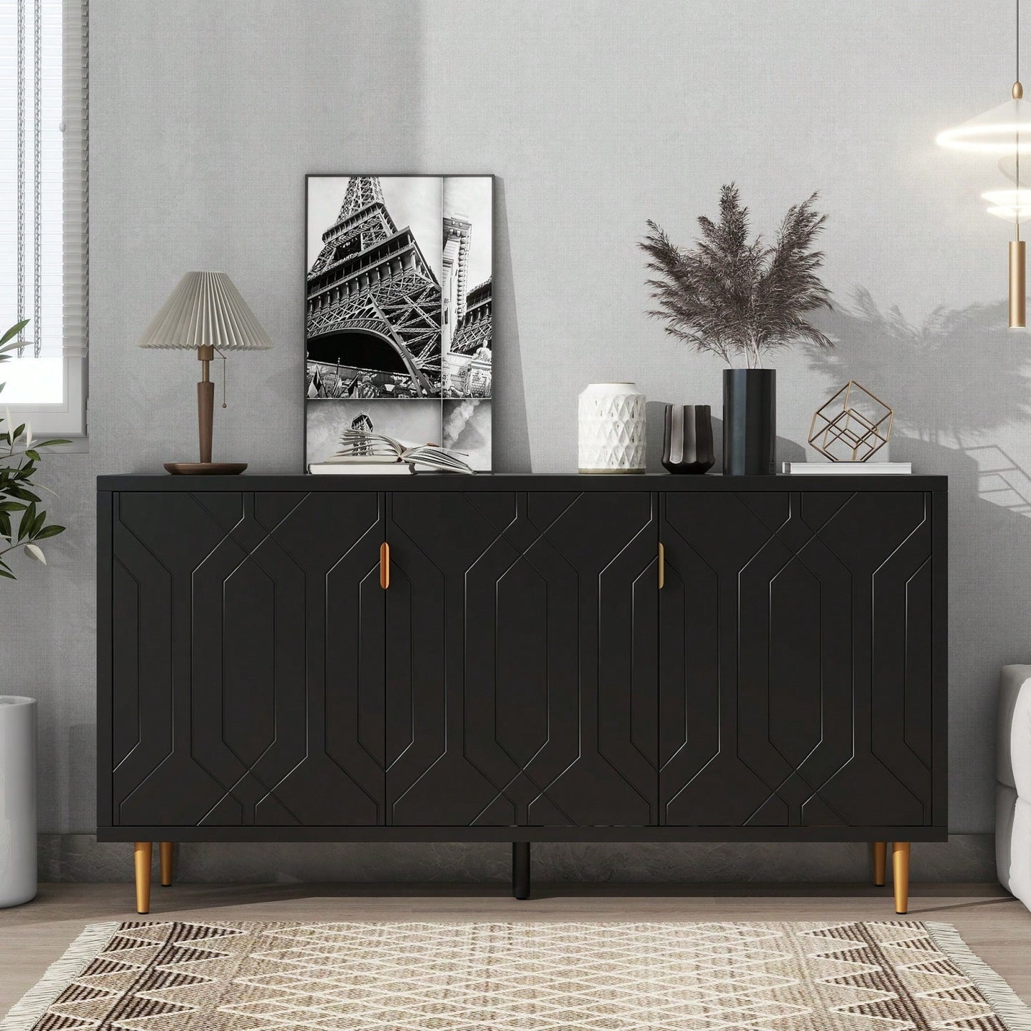 Modern TV Stand With 3 Doors And Adjustable Shelves For Living Room, Fits TVs Up To 70 Inches