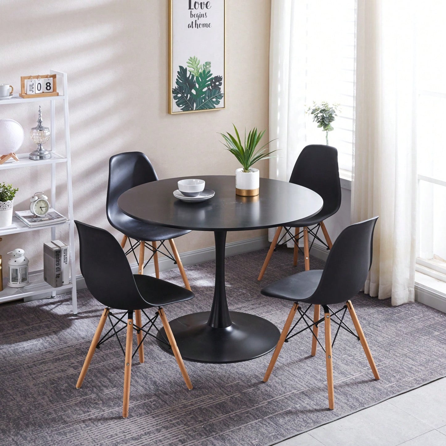 5 Piece Dining Table Set, Kitchen Table And 4 Chairs, White Dining Set With Modern Dining Chairs, For Small Apartment, Kitchen, Dining Room