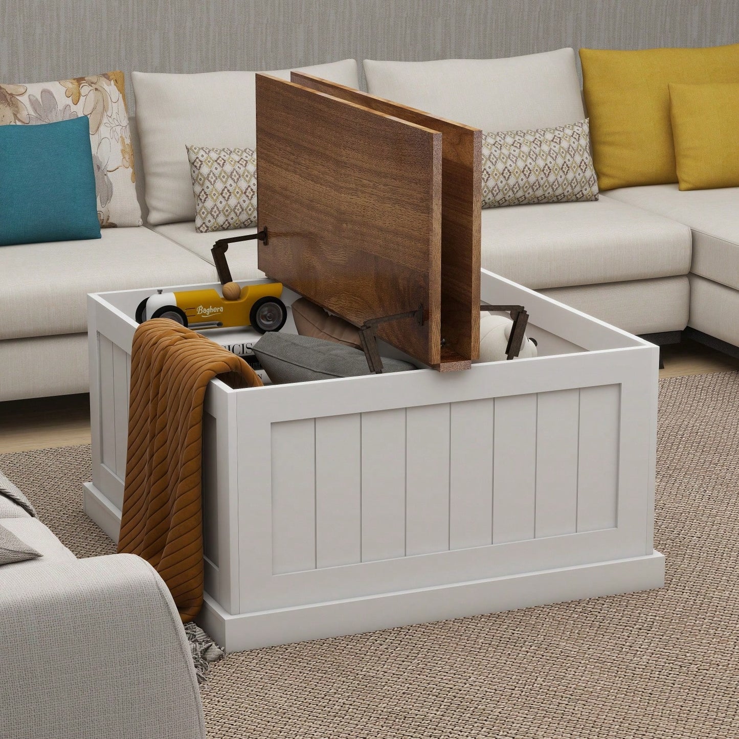 Rustic 31.5 Inch Farmhouse Coffee Table with Lift Top and Hidden Storage for Living Room