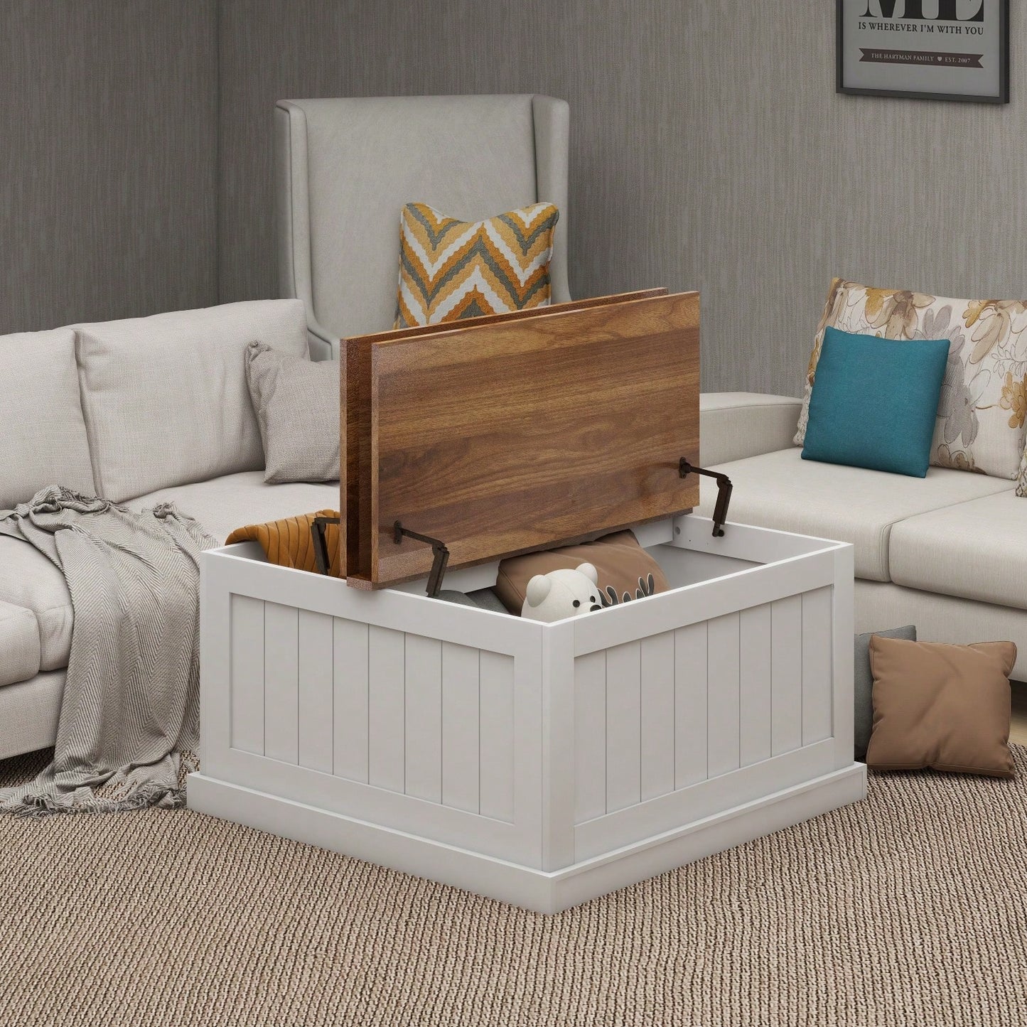 Rustic 31.5 Inch Farmhouse Coffee Table with Lift Top and Hidden Storage for Living Room
