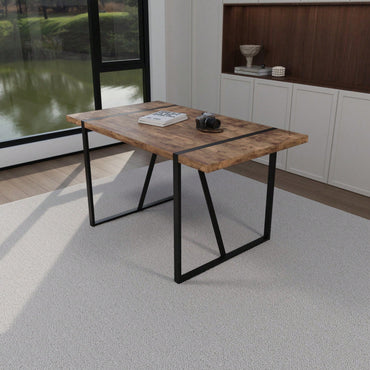 55 Inch Dark Wood MDF Dining Table for 4-6 People with Metal Legs Ideal for Kitchen and Terrace