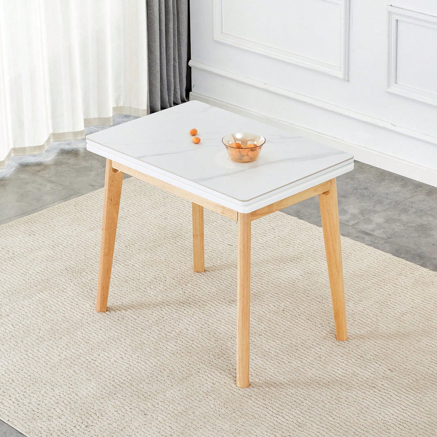 47.2 Inch Sintered Stone Foldable Desk with Rubber Wood Legs Ideal for Home Office Dining and Kitchen Use