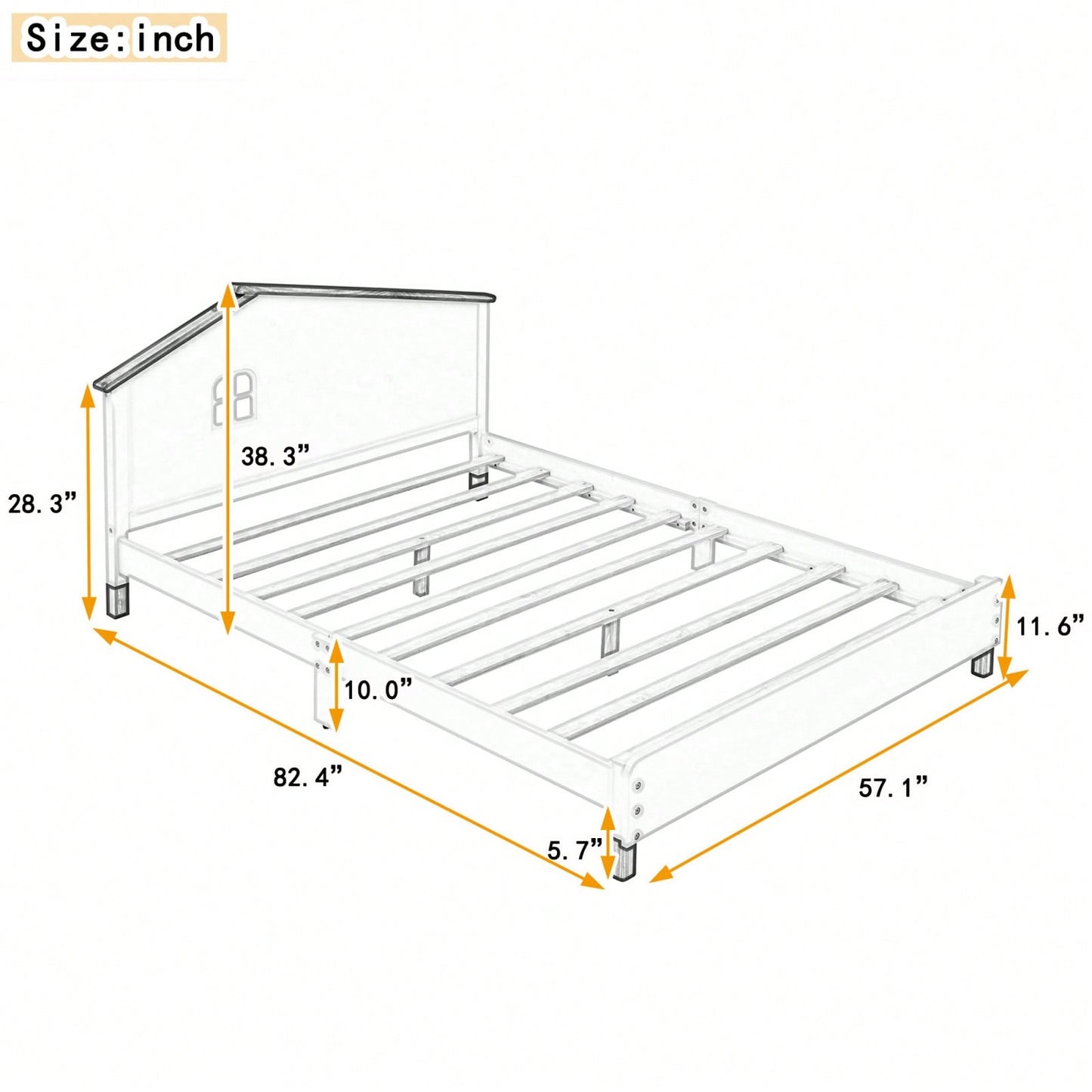 This Bed Is A Great Gift For Any Occasion. Full Size Wood Platform Bed With House-Shaped Headboard
