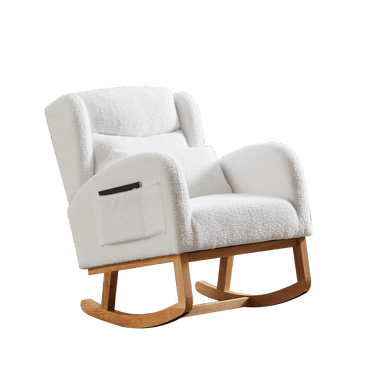 High Back Modern Accent Rocking Chair with Side Pockets Upholstered Lounge Armchair for Living Room Bedroom Nursery Supports 250 Lbs