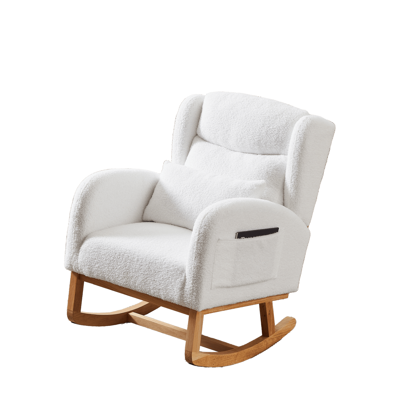 High Back Modern Accent Rocking Chair with Side Pockets Upholstered Lounge Armchair for Living Room Bedroom Nursery Supports 250 Lbs