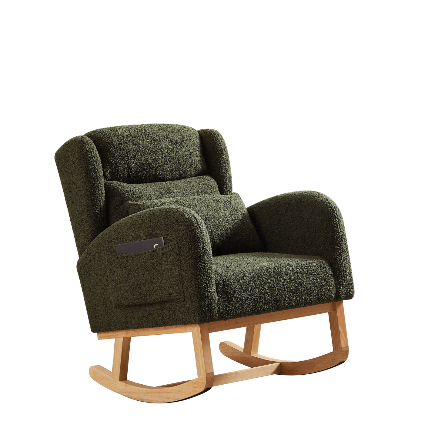 High Back Modern Accent Rocking Chair with Side Pockets Upholstered Lounge Armchair for Living Room Bedroom Nursery Supports 250 Lbs