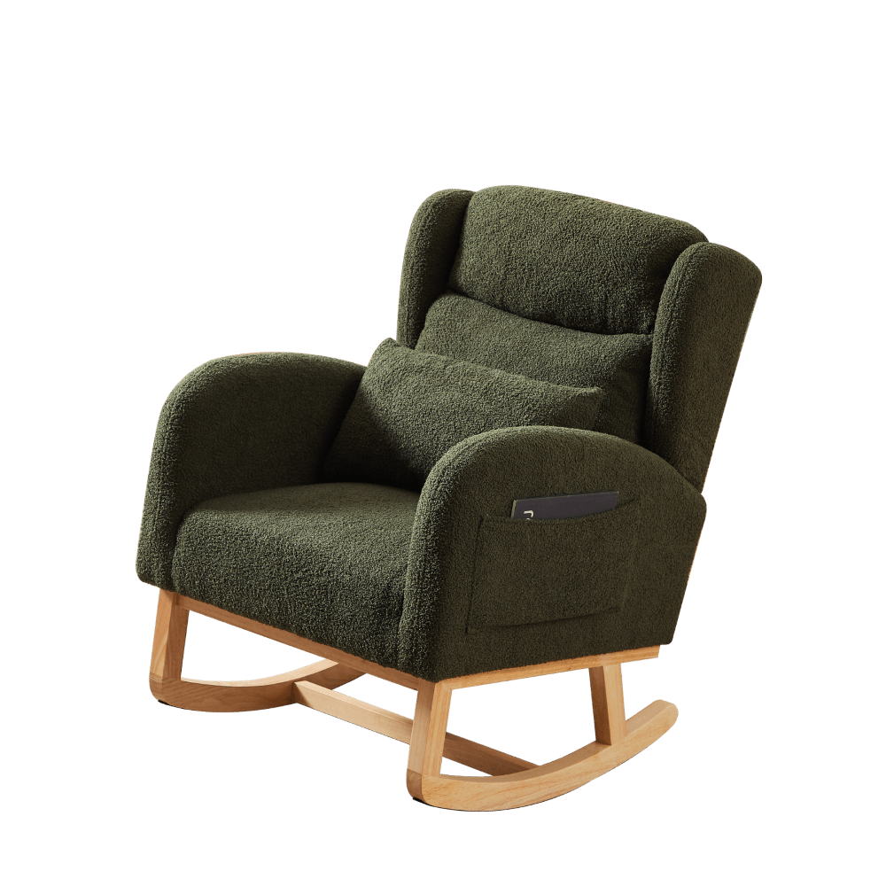 High Back Modern Accent Rocking Chair with Side Pockets Upholstered Lounge Armchair for Living Room Bedroom Nursery Supports 250 Lbs