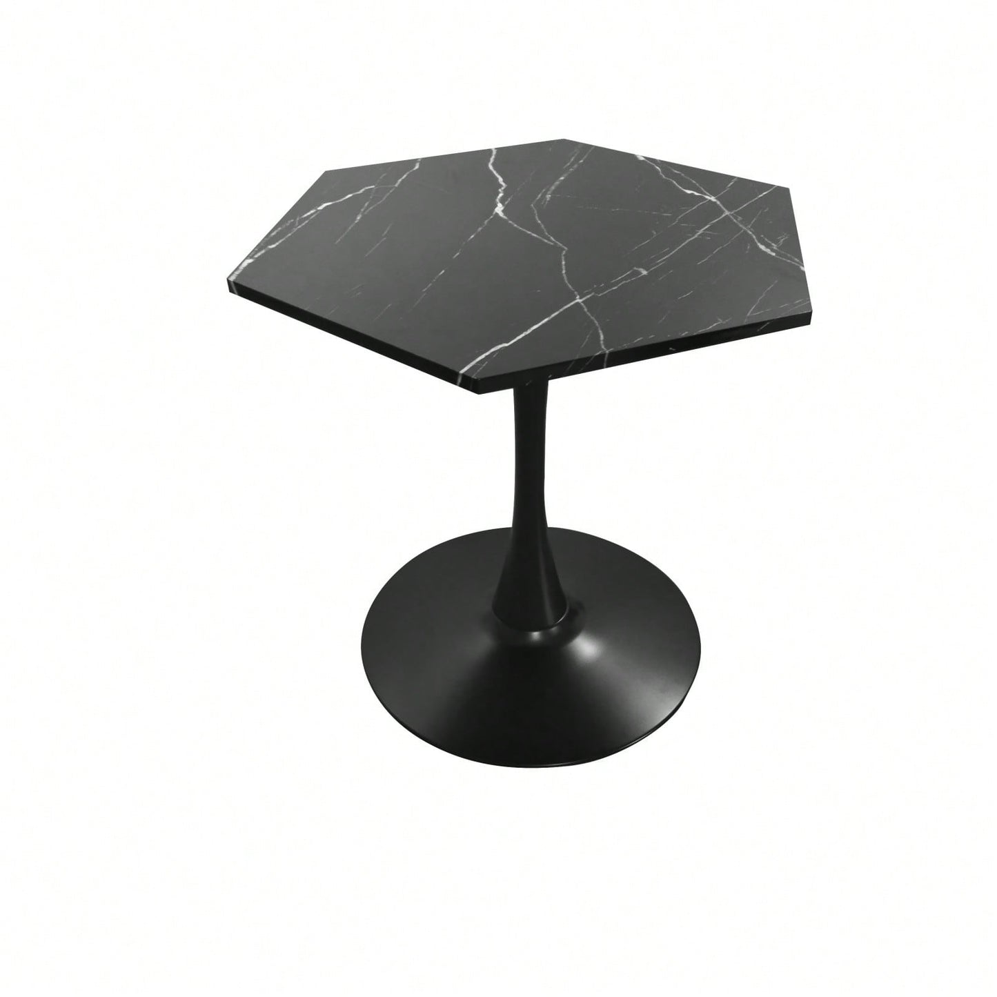 Hexagonal Coffee Table With Printed Marble Table Top,Metal Base, For Dining Room, Kitchen, Living Room