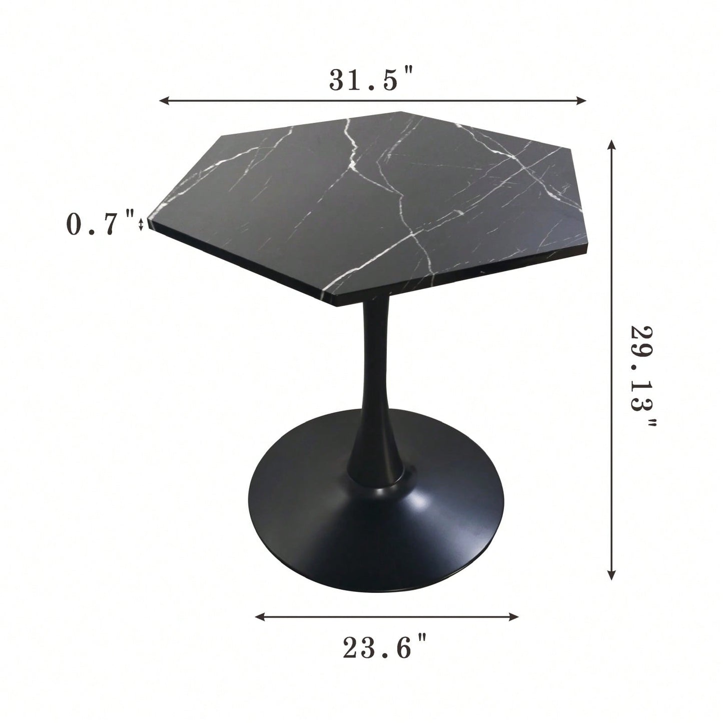 Hexagonal Coffee Table With Printed Marble Table Top,Metal Base, For Dining Room, Kitchen, Living Room