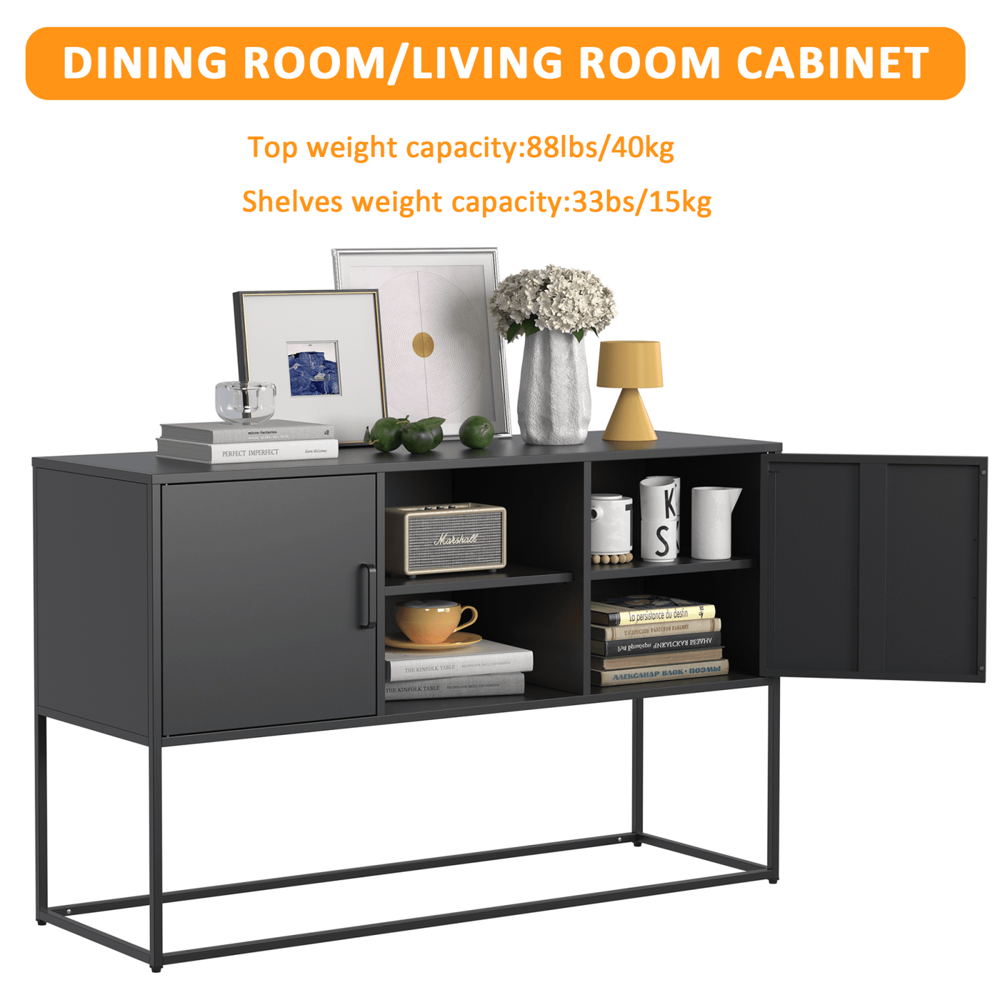 Sleek Modern Sideboard Buffet Cabinet with Ample Storage Anti-Tilt Design Elegant Handles Silent Magnetic Closure