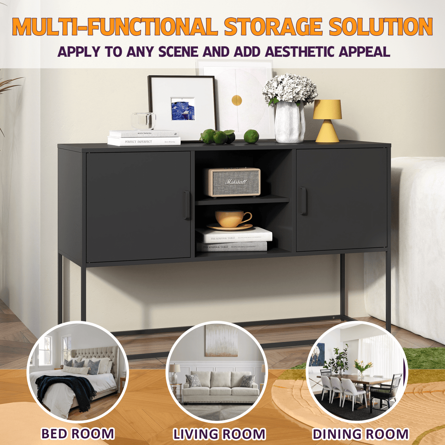 Sleek Modern Sideboard Buffet Cabinet with Ample Storage Anti-Tilt Design Elegant Handles Silent Magnetic Closure