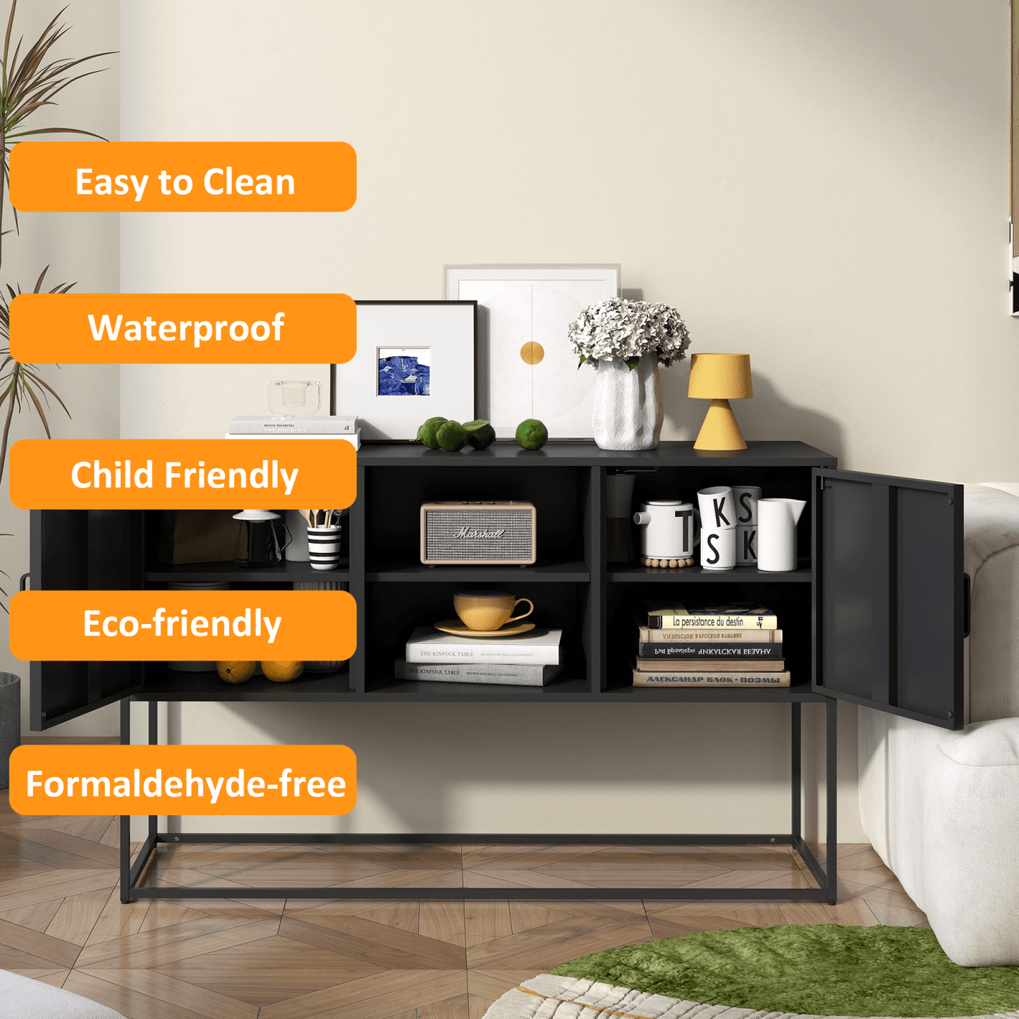 Sleek Modern Sideboard Buffet Cabinet with Ample Storage Anti-Tilt Design Elegant Handles Silent Magnetic Closure