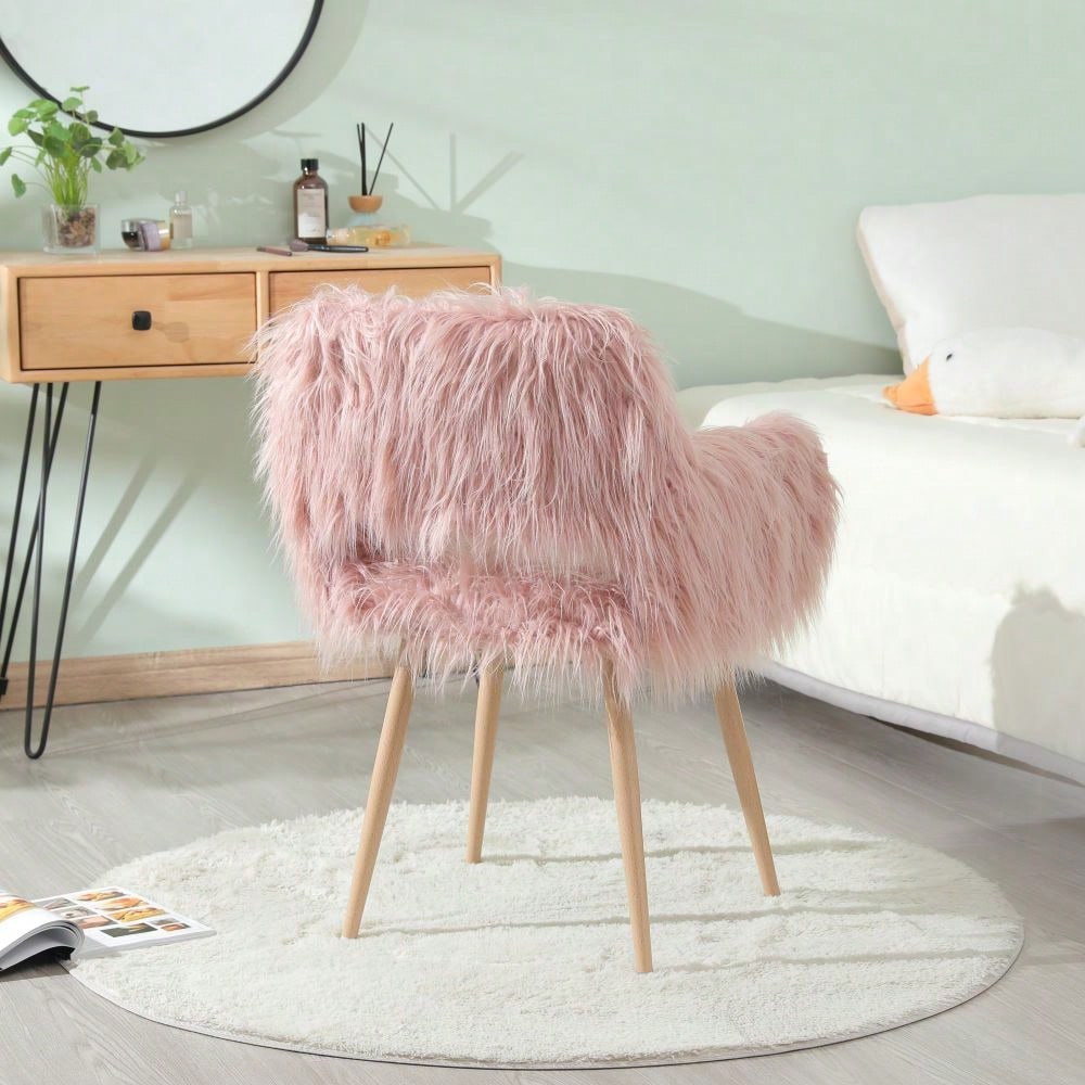 Faux Fur Upholstered Make Up Chair Side Dining Chair With Metal Leg