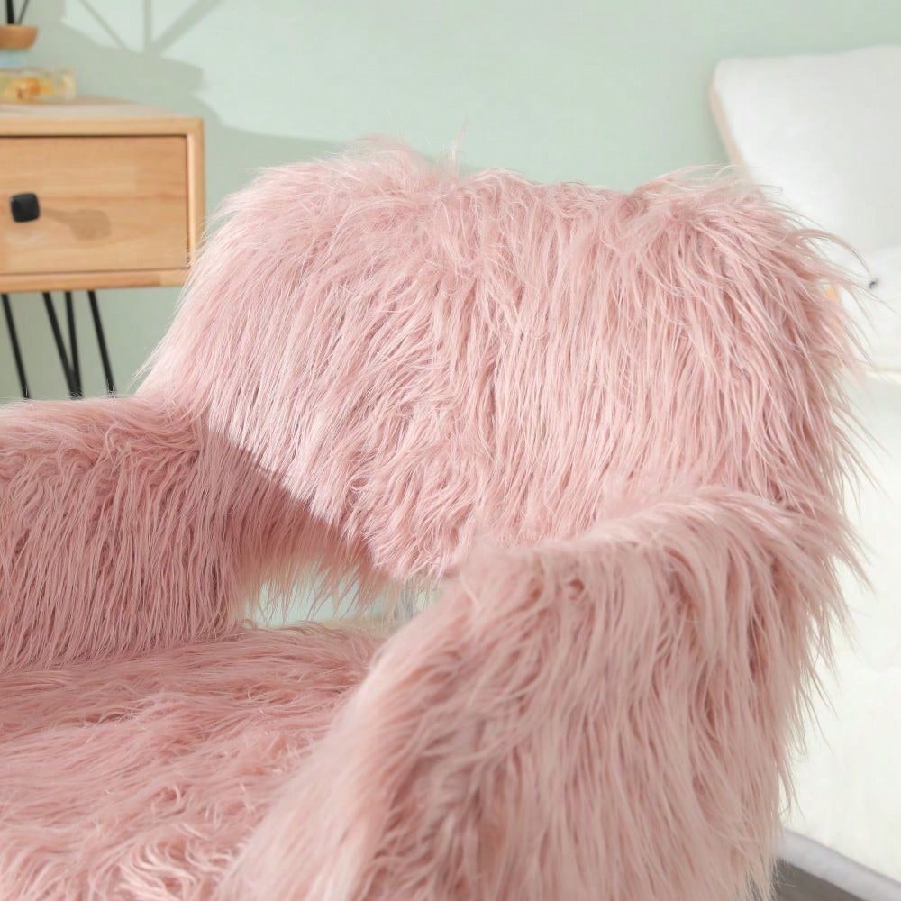 Faux Fur Upholstered Make Up Chair Side Dining Chair With Metal Leg