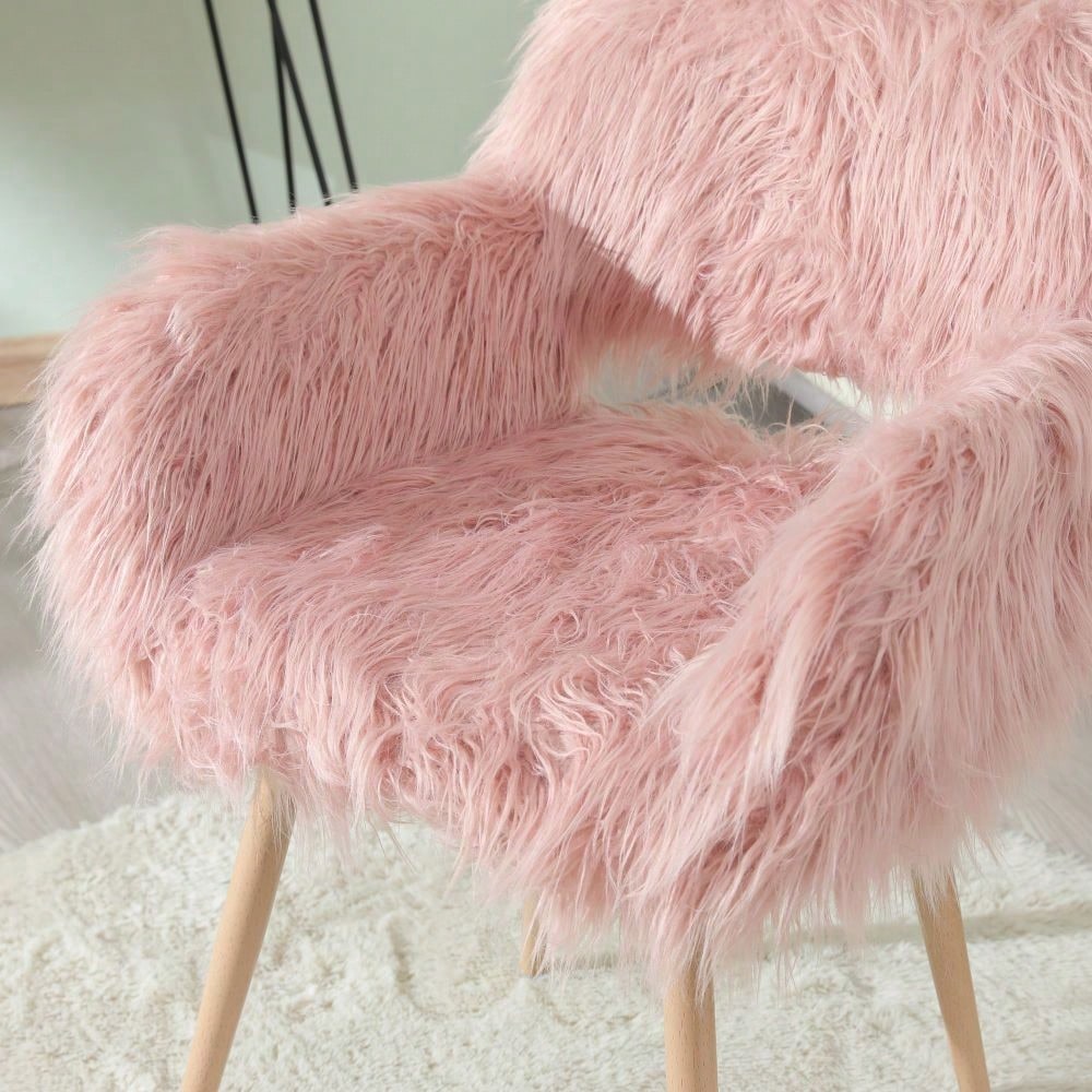 Faux Fur Upholstered Make Up Chair Side Dining Chair With Metal Leg