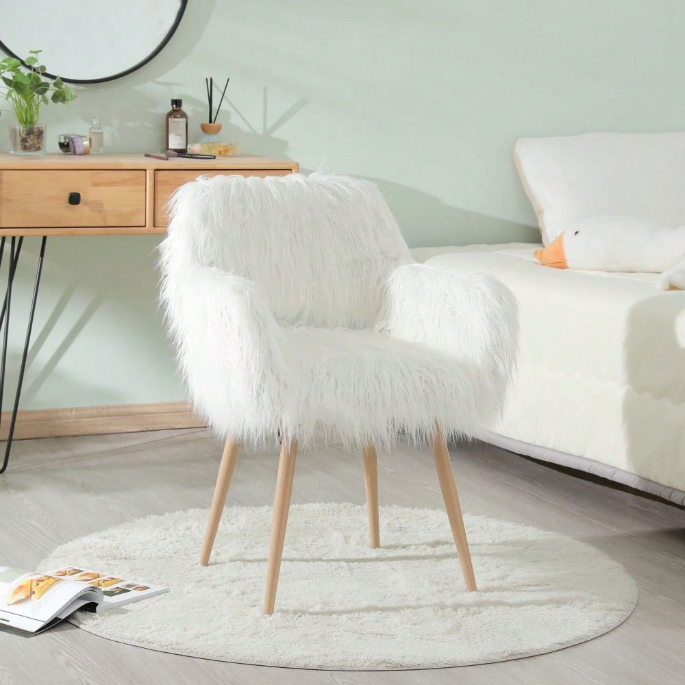 Faux Fur Upholstered Make Up Chair Side Dining Chair With Metal Leg